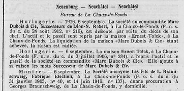 1916 acquisition of Marc Dubois by Ernest Tolck