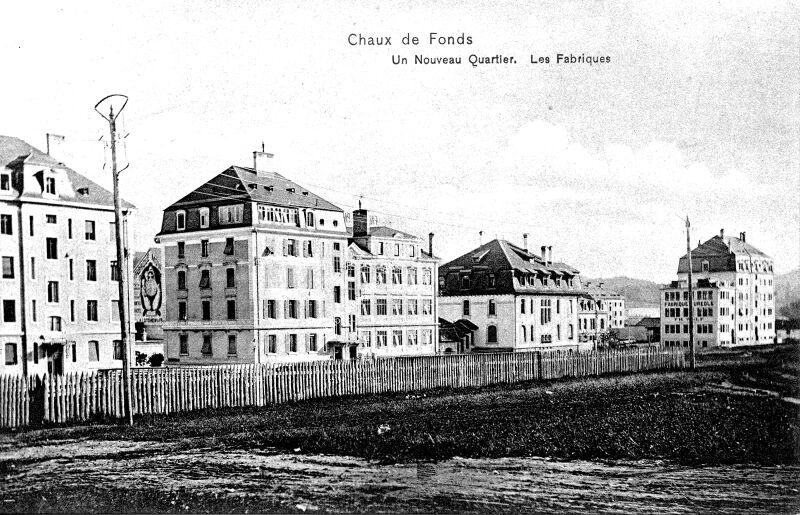 File:1907 Chaux-de-Fonds, un nouveau quartier - les fabriques Aureole Movado.jpeg
